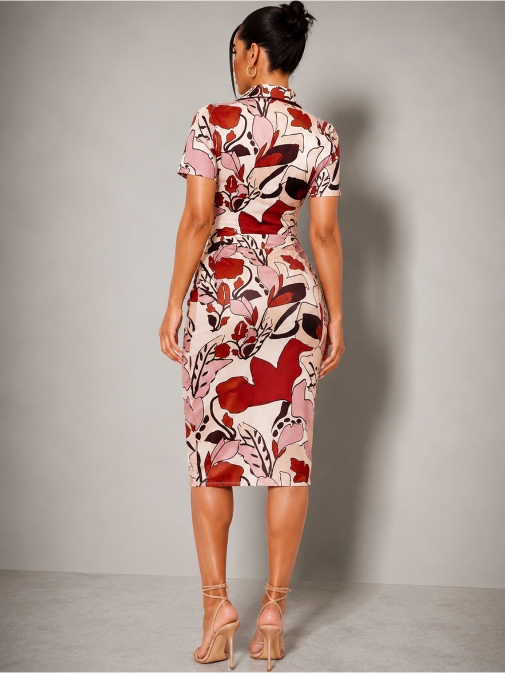 PrettyLittleThing Abstract Floral Print Ruched Midi Dress Size 8 NWT - Picture 5 of 11